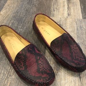 M.Gemi cranberry snake-skin driving shoe